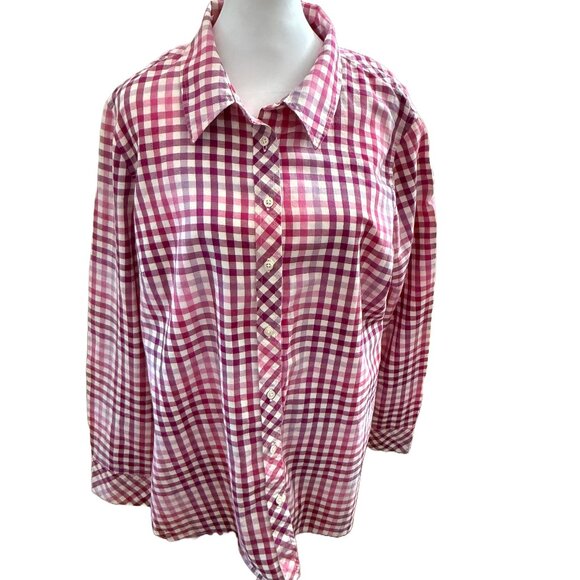 Talbots Women's XXL Long Pink Check Long Sleeve Button Down Shirt - Picture 1 of 6
